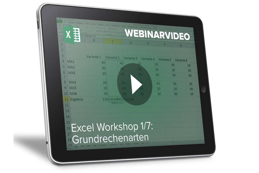Webinarvideo: Excel-Workshop 1/7 - Grundrechenarten