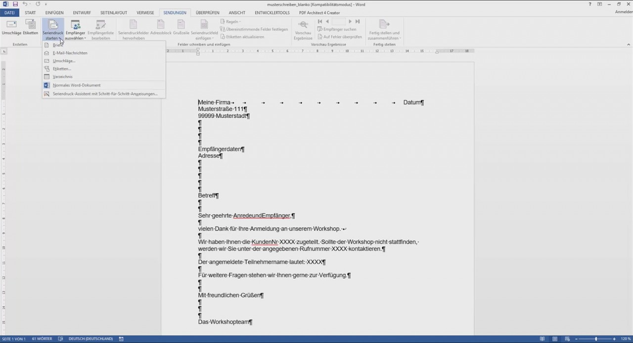 Webinarvideo: Word-Workshop: Teil 4/4 - Die Serienbrief-Funktion