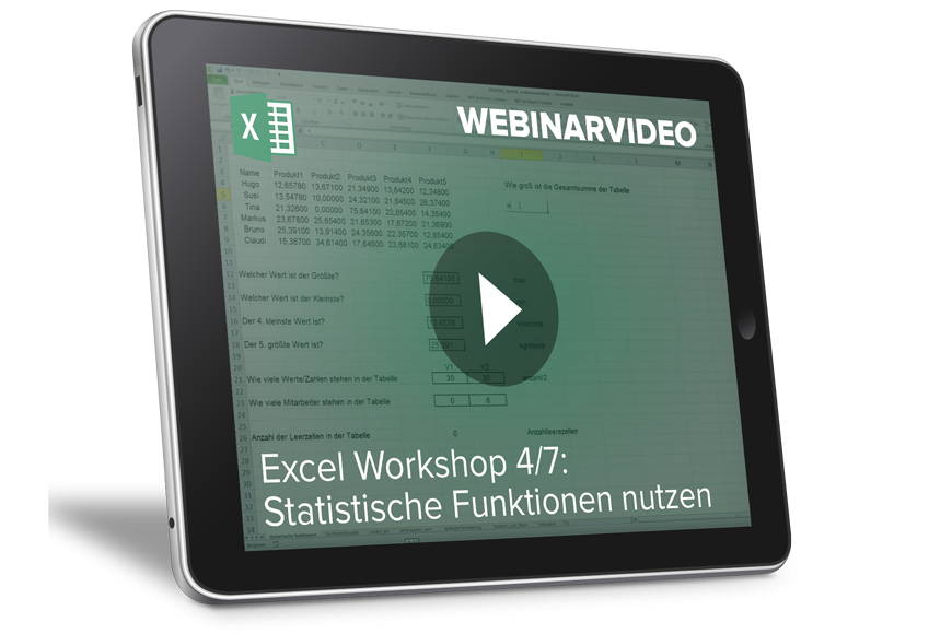 Webinarvideo: Excel-Workshop 4/7 - Statistische Funktionen nutzen