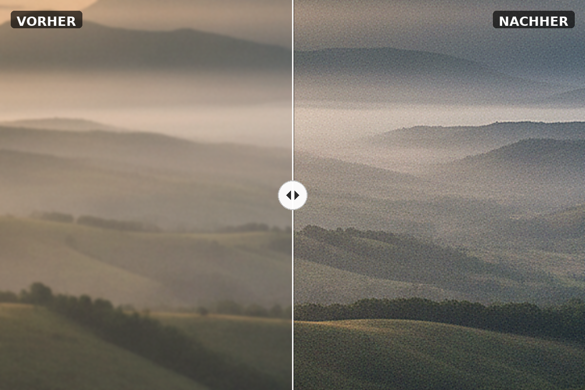 Vorher-Nachher-Vergleich: Morgendunst vor und nach der Bearbeitung mit SHARPEN projects 6 Pro