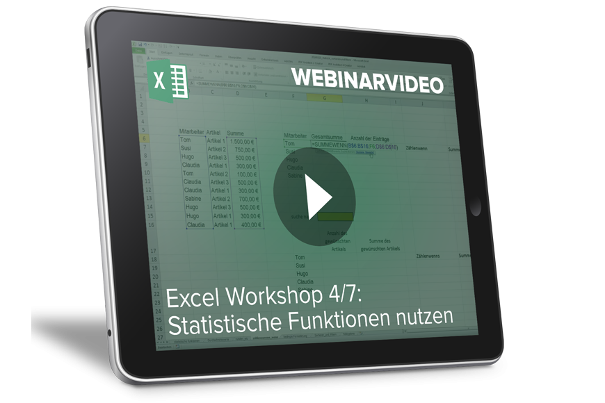 Webinarvideo: Excel-Workshop 4/7 - Statistische Funktionen nutzen